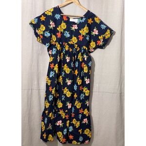 Vintage Muumuu House‎ Dress Women Medium Blue Floral Pockets Midi USA
